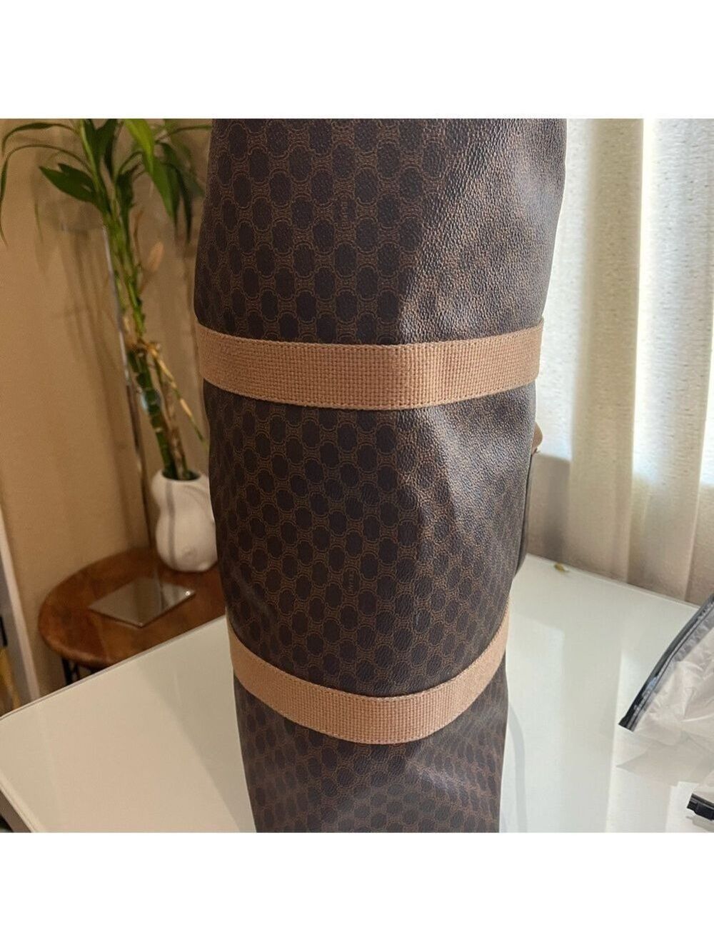 CELINE BROWN MACADAM COATED CANVAS JUMBO ZIPPERED TOTE - Picture 15 of 16